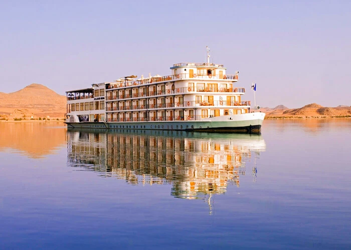 Cruise ship sailing on Lake Nasser beyond the Aswan High Dam